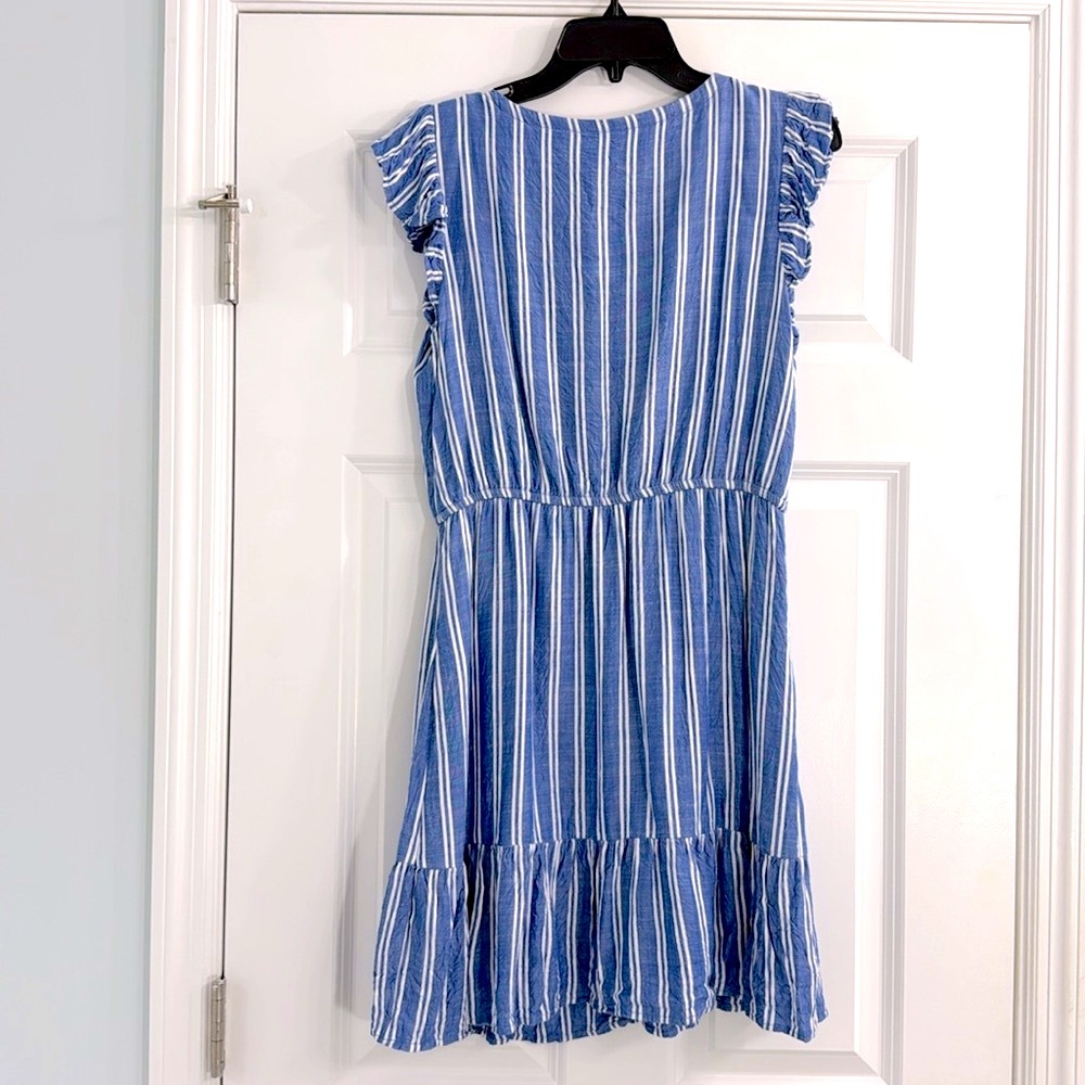 LOFT Blue Chambray Striped Dress Sz M - Picture 2 of 5